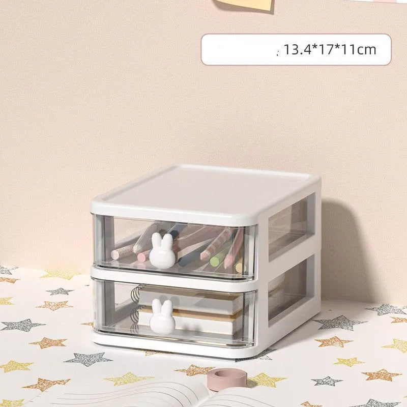 Pink rabbit cartoon desktop storage box with 4L capacity PP plastic drawer-type organizer for children's hair clips