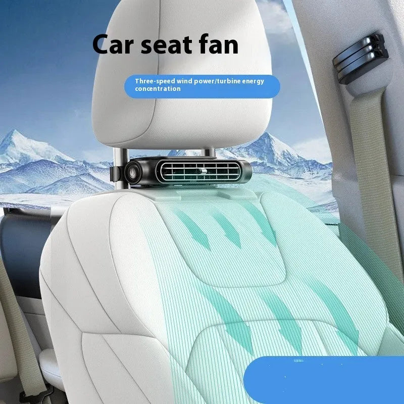 Creative USB plug-in bladeless car fan in black mounted on a car dashboard with velcro