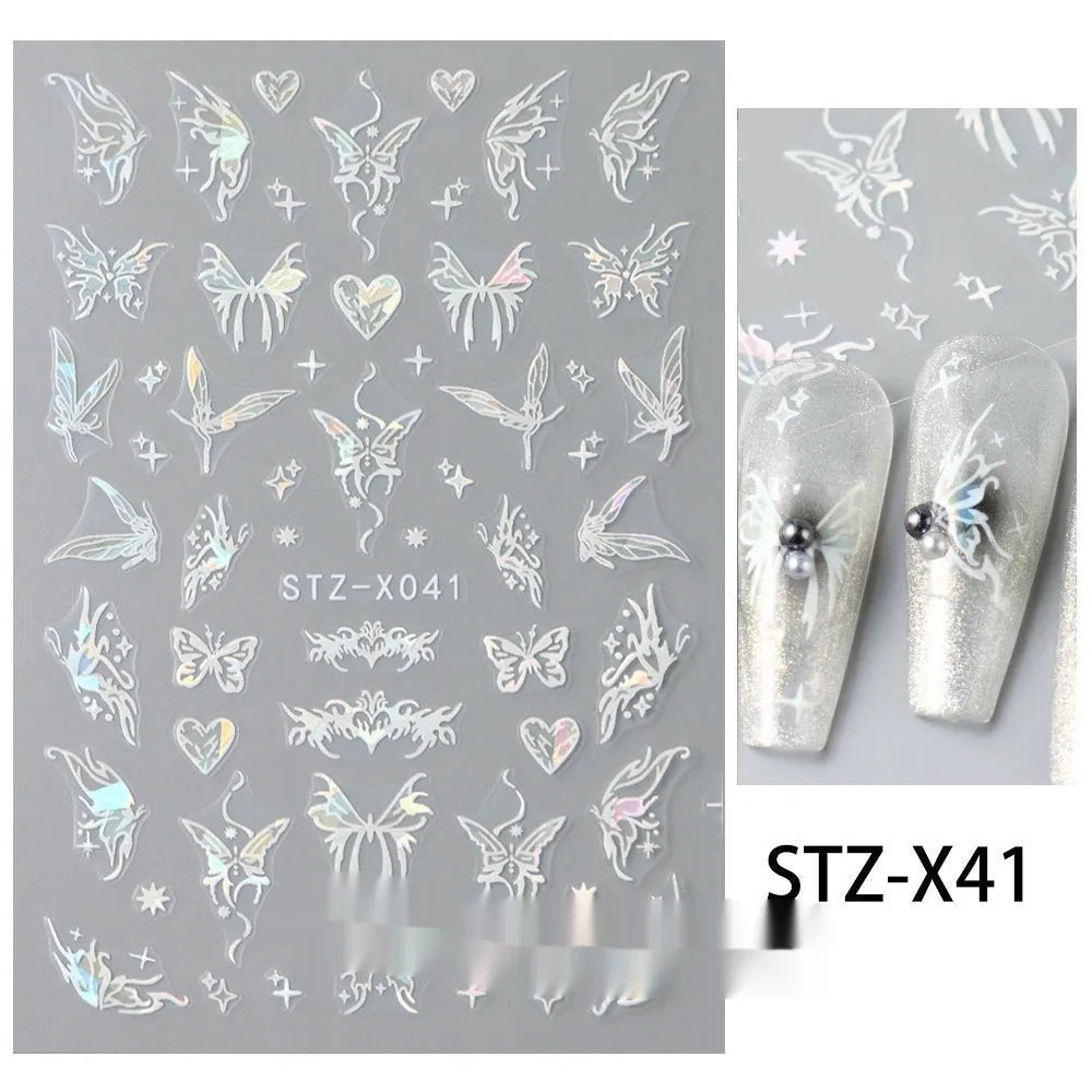 Black and silver striped cartoon pattern nail stickers with plastic application tool