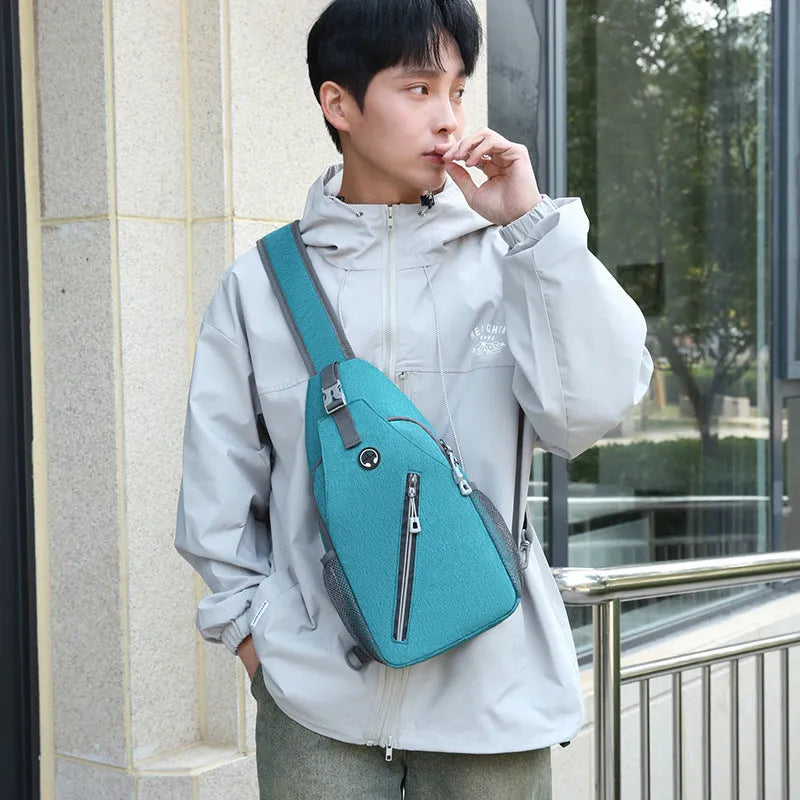 Men's Oxford cloth crossbody shoulder bag in black with large capacity for travel and daily use
