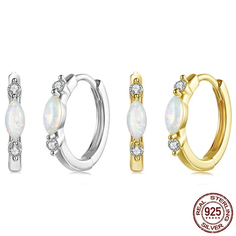 Moissanite simple opal ear ring clip in S925 sterling silver with gold finish, featuring moissanite and opal stones on a smooth clip-on setting