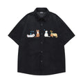 Loose fit cardigan shirt with embroidered cartoon pattern in polyester fabric
