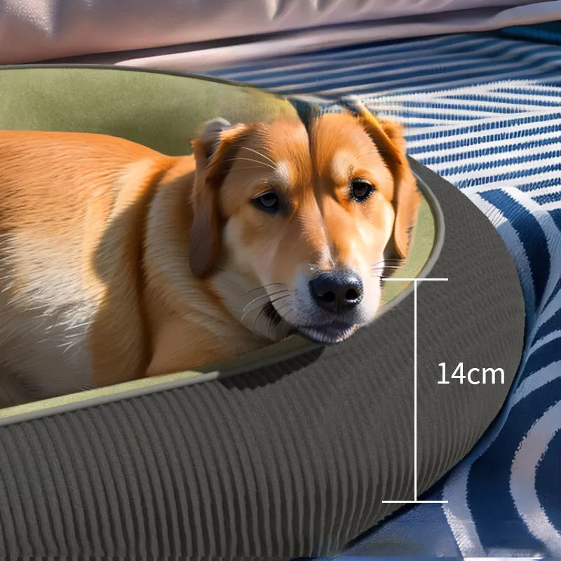 Corduroy fleece dog kennel bed for large and medium dogs, available in gray and green
