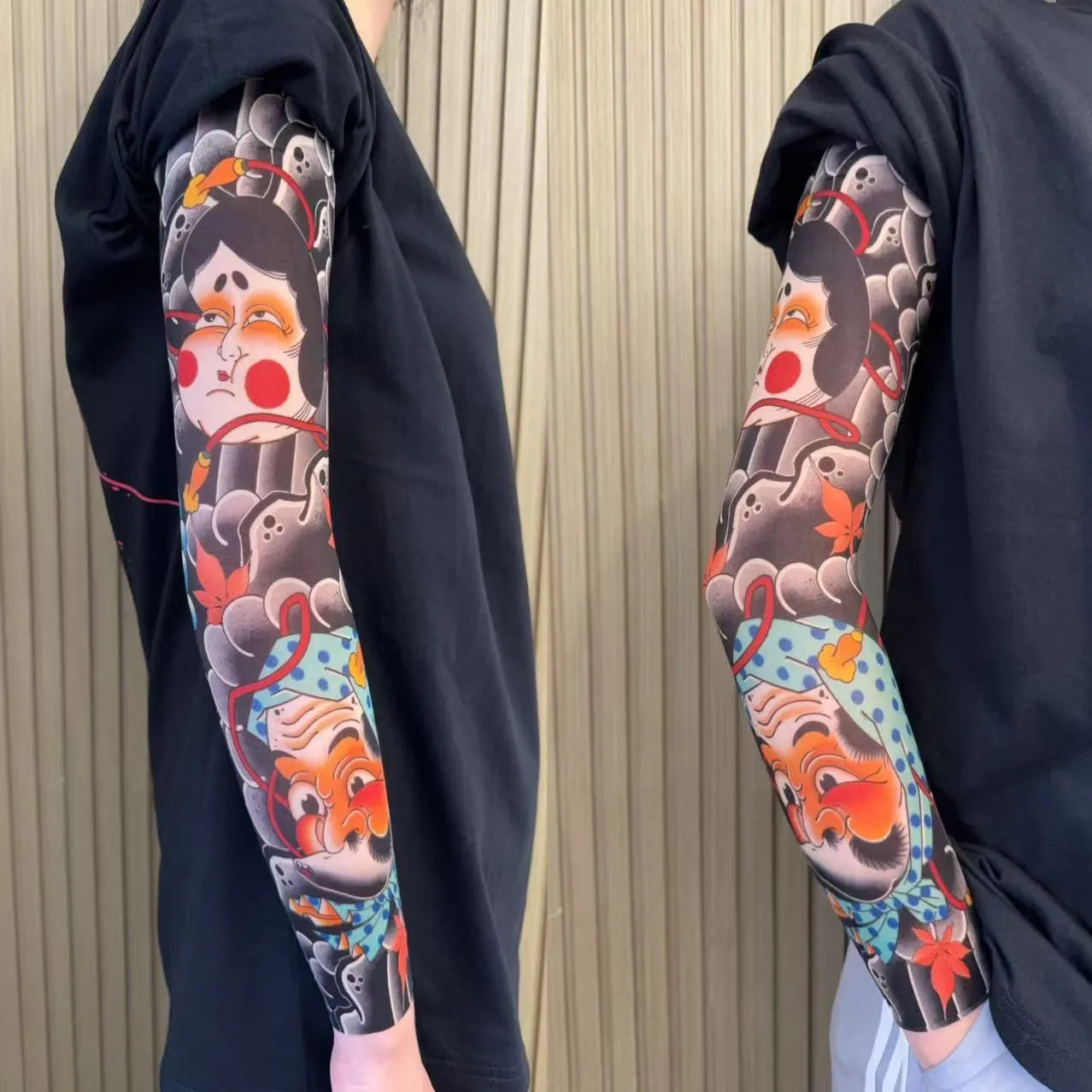 Unisex flower arm nylon sun protection ice sleeves in dragon pattern for outdoor use