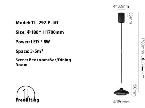 Adjustable Nordic style bedside pendant light in obsidian black finish with three colour temperature settings