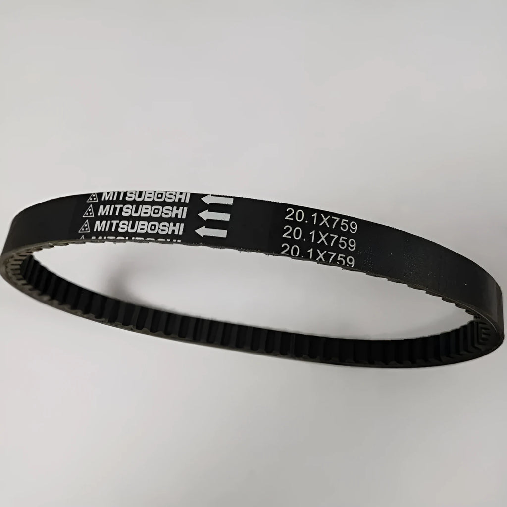Black motorcycle drive belt for Jinli GP110 and Fengli VP110 scooters, part number 20.1-759