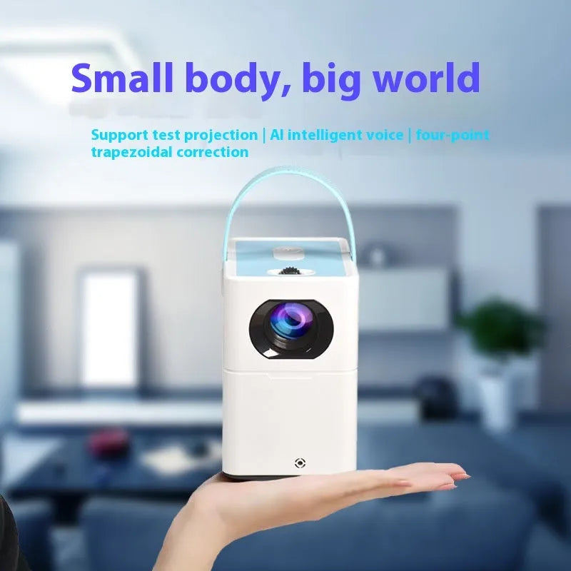 Smart HD home projector with remote control showing 1280x800 resolution display