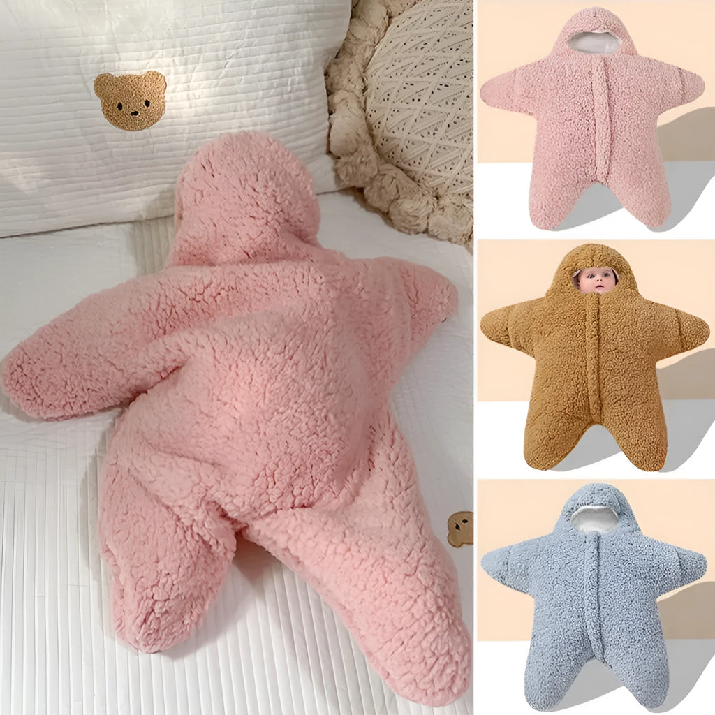 Cashmere and cotton baby sleeping bag with hood and zipper closure for winter newborn warmth
