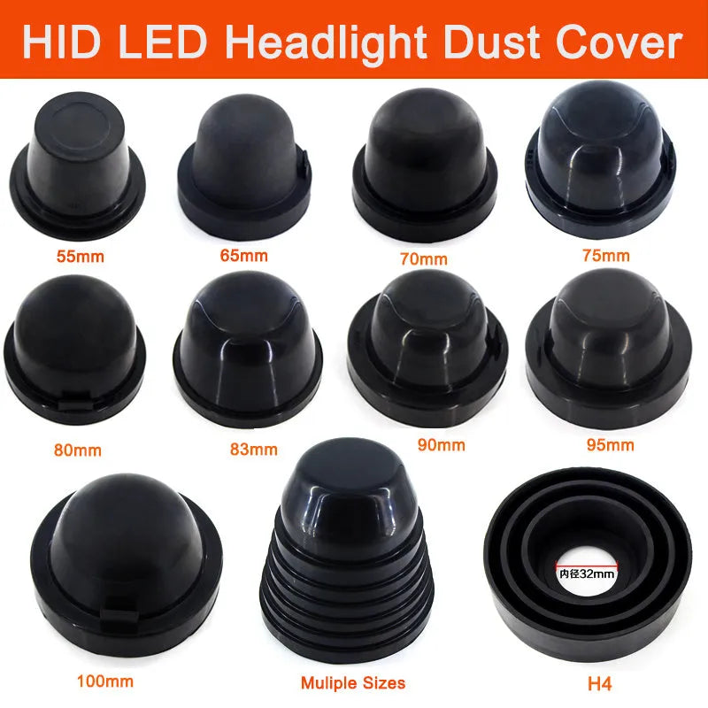 Black silicone dust cover for General Motors LED headlights measuring 90mm diameter