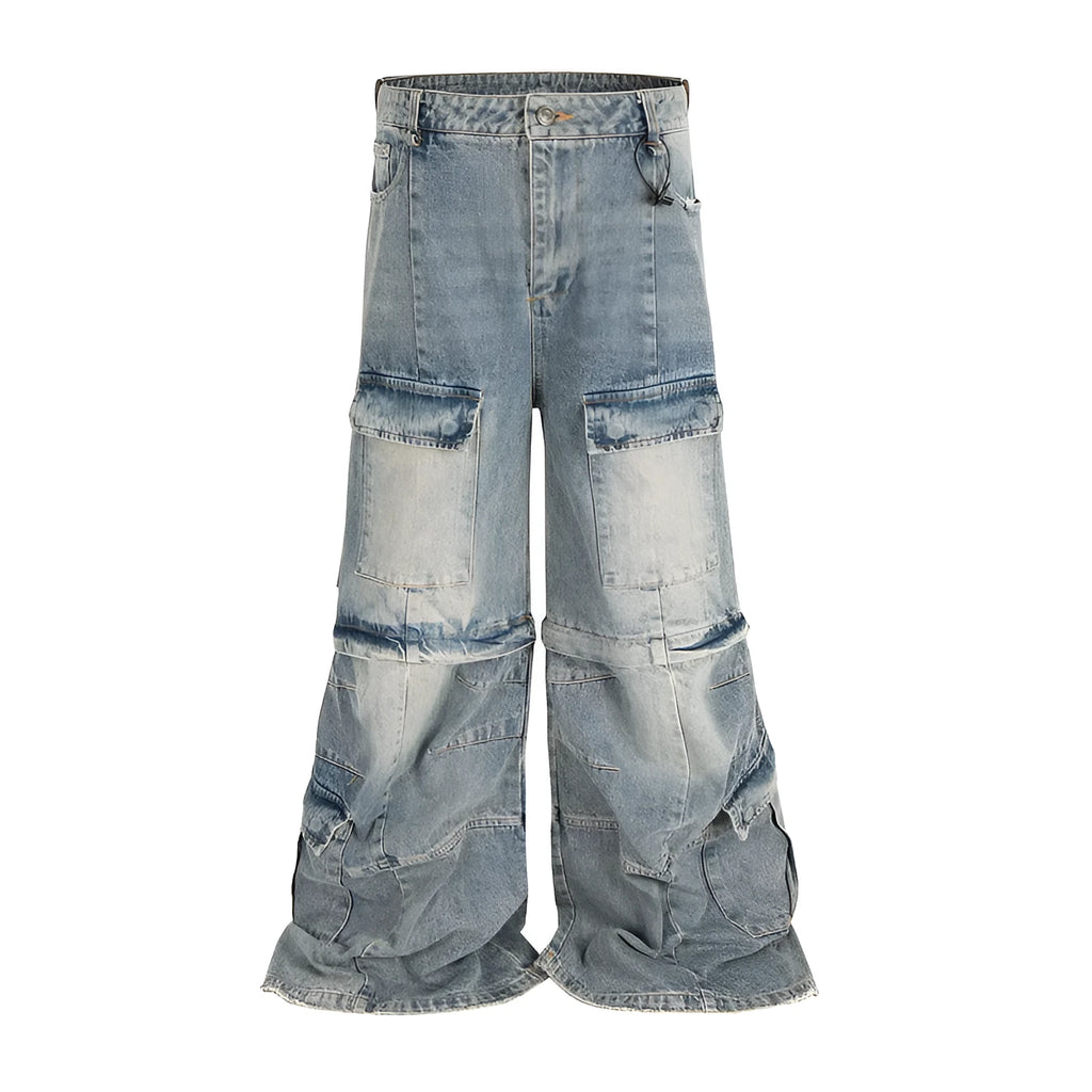 Detachable washed-out cotton overalls with multiple pockets in black or blue colours