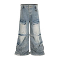 Detachable washed-out cotton overalls with multiple pockets in black or blue colours