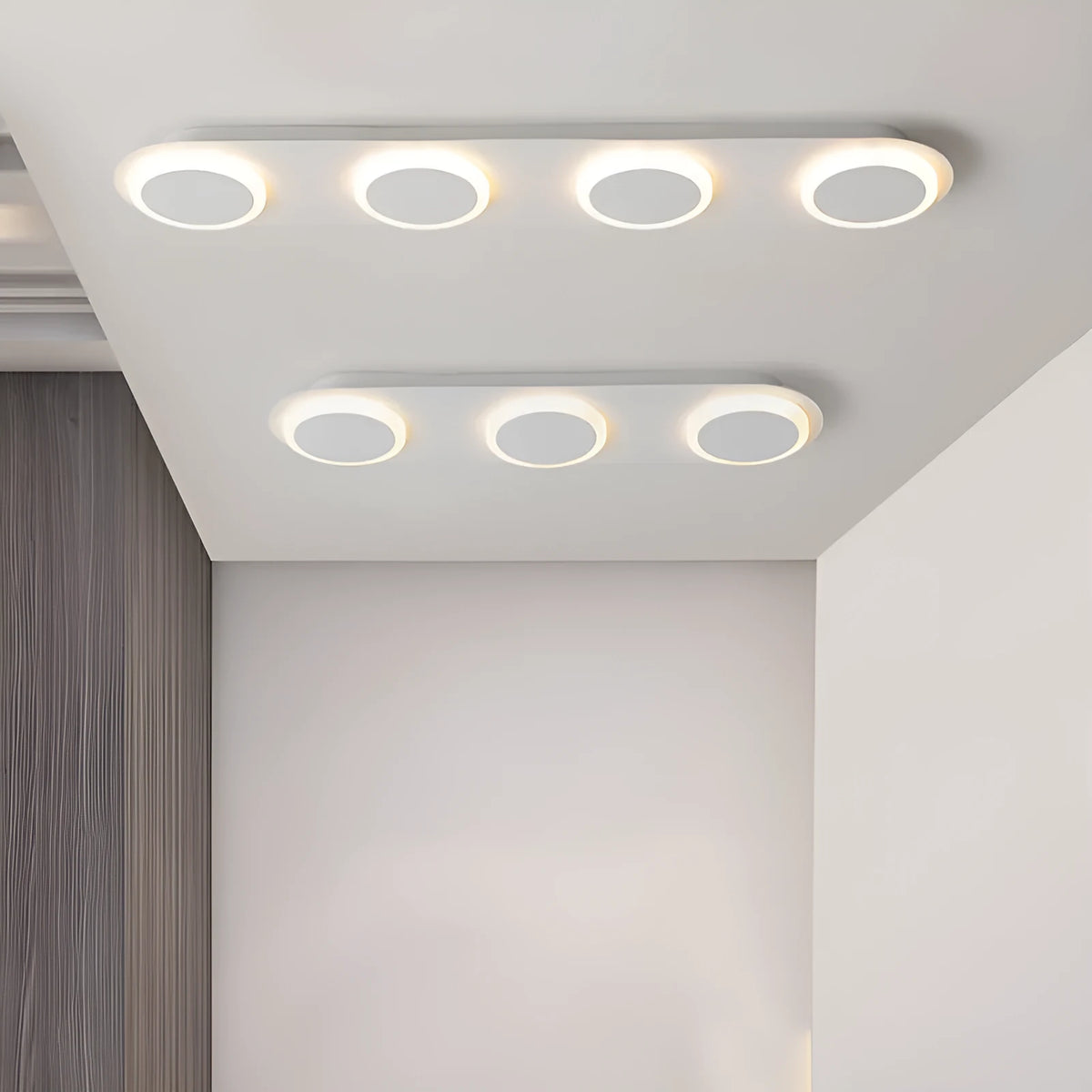 Strip ceiling lamp matte white 3 heads iron acrylic shade mounted on hallway ceiling