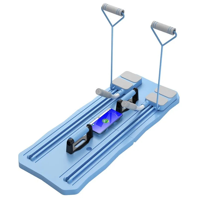 Multi-functional abdominal wheel fitness board in blue or pink colour with five exercise options