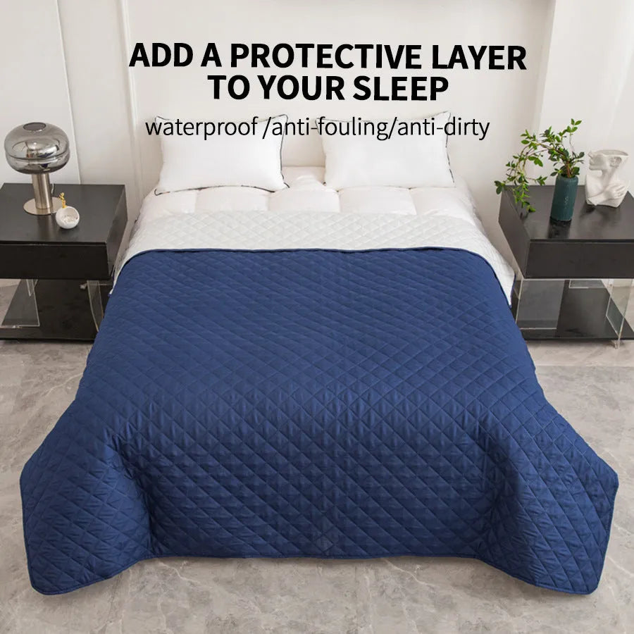 Chemical fibre bedspread with geometric pattern in black, showing sanding finish texture