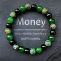 Unisex handmade bracelet with 8mm artificial crystal beads in green onyx and obsidian style colour AL-0293