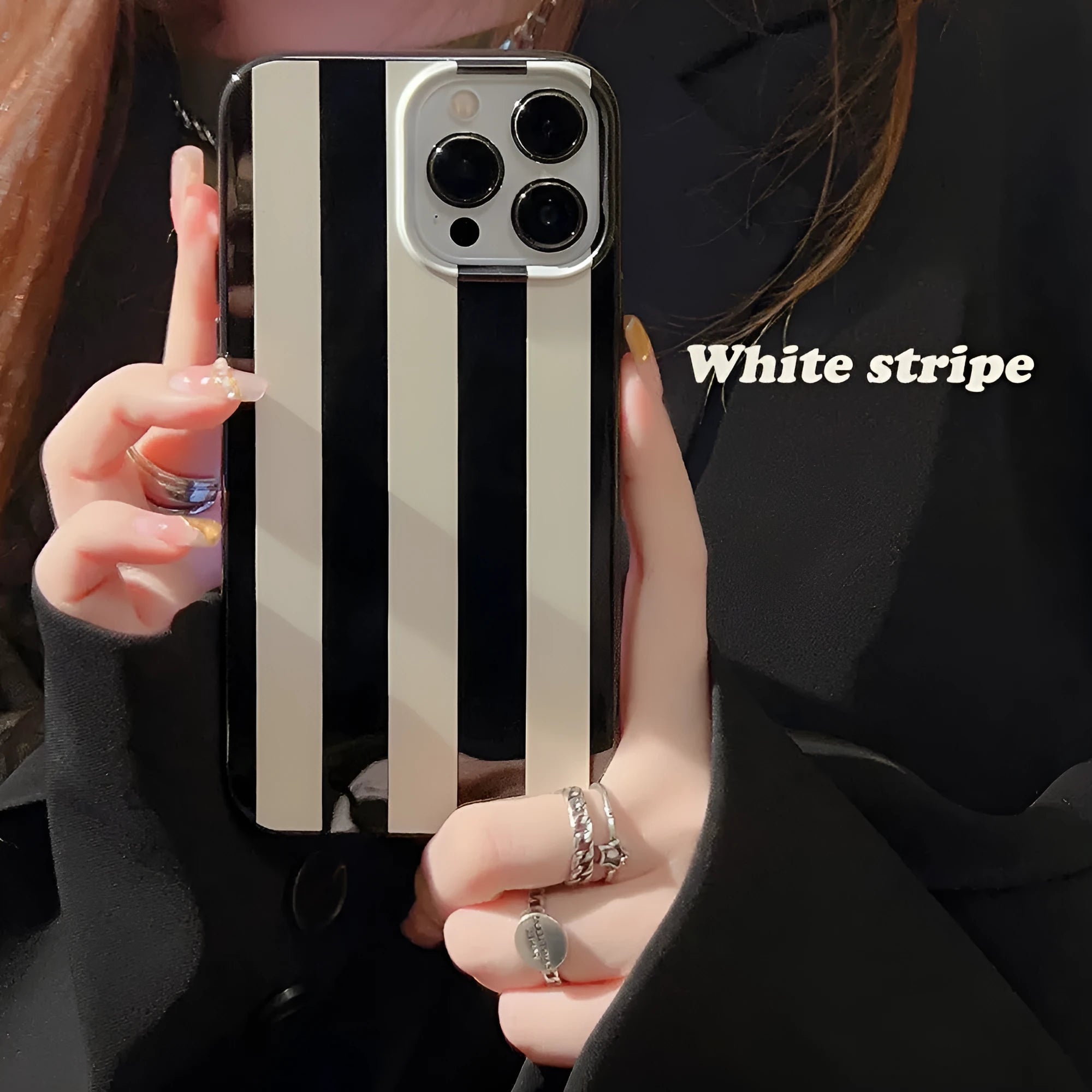 Bright black wide stripes silicone phone case for Apple iPhone, soft TPU painted shell