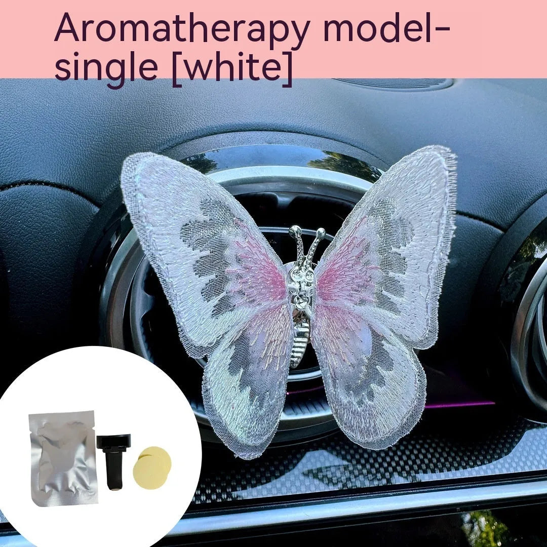 Moving embroidery butterfly fabric car centre console air vent decoration in multiple colour options