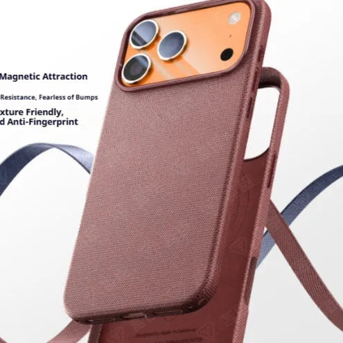 Woven cloth pattern phone case with magnetic suction and animation protective sleeve for iPhone 17 series in black, blue, brown, green or purple