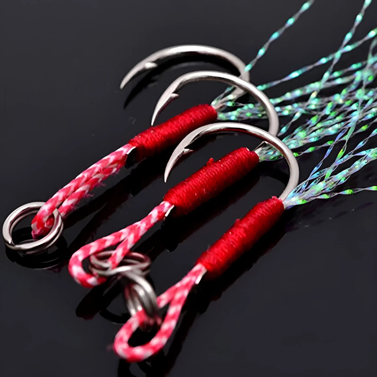 Galvanised single fishhook in six sizes from No. 9 to No. 14 for sea fishing on a blue background.