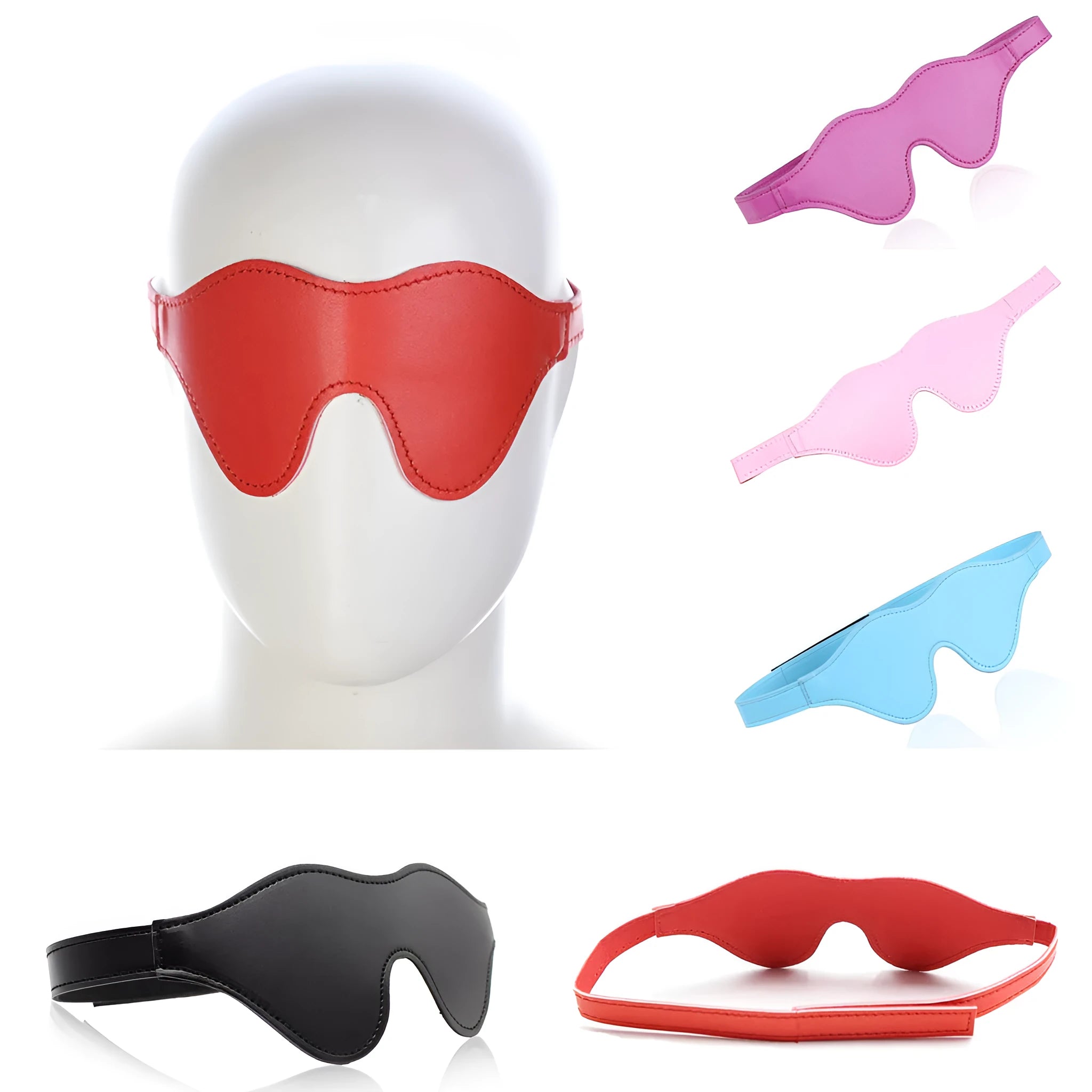 Women's three-dimensional leather eye mask with metal hardware and adjustable Velcro fastening
