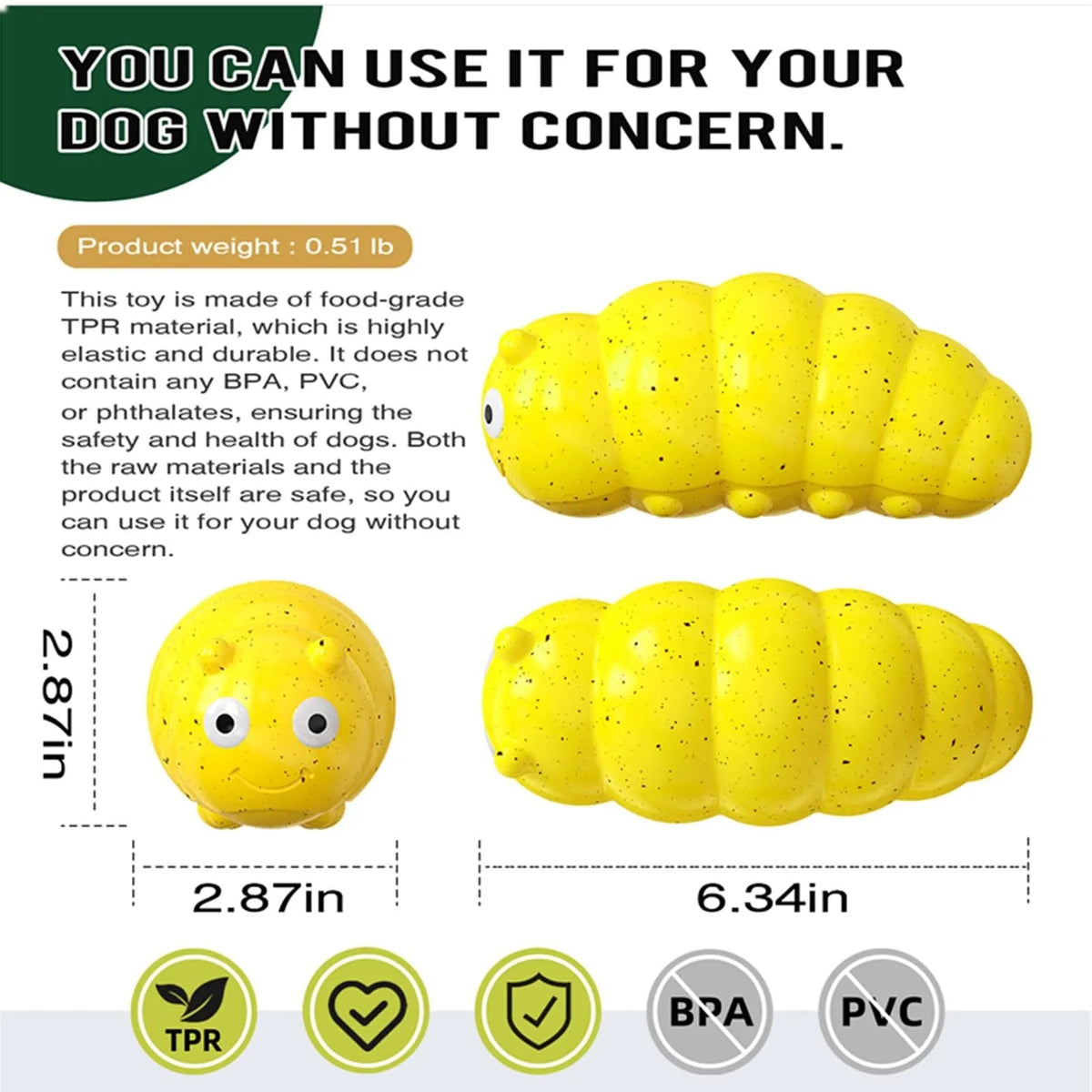 Medium squeaky dog chew toy for aggressive chewers, food grade material, available in green or yellow