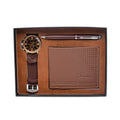 Creative holiday gift set showing a wallet, pen and watch in a modern simplicity gift box with OPP wrap.