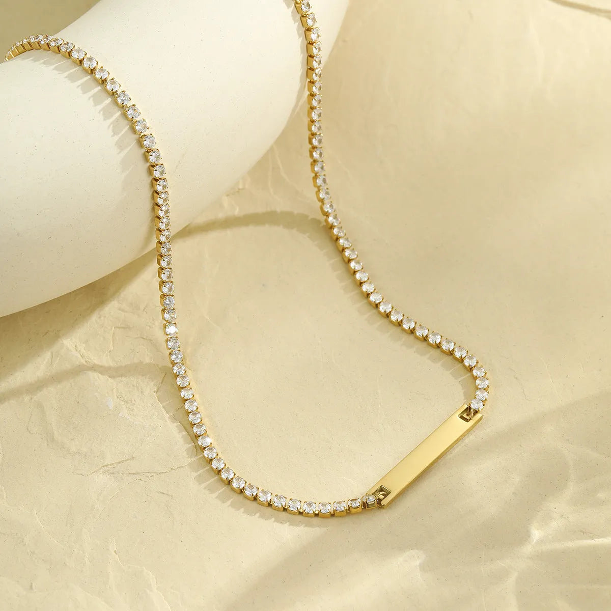 Diamond-embedded lettering bracelet, stainless steel, 18K electroplated, geometric quadrangle, 41-50cm