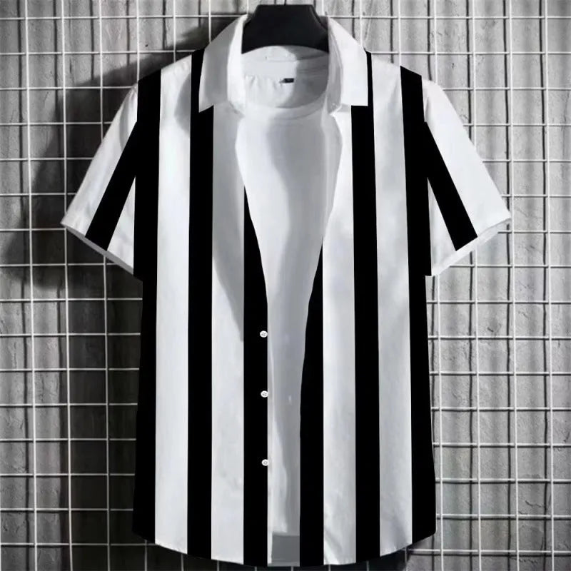 Men's striped linen T-shirt with 3D printing design in extended sizes