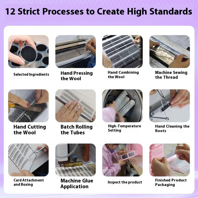 Glue-free self-adhesive false eyelashes in high-grade fibre, 0.07C size, hardcover seven-row tray, disposable style