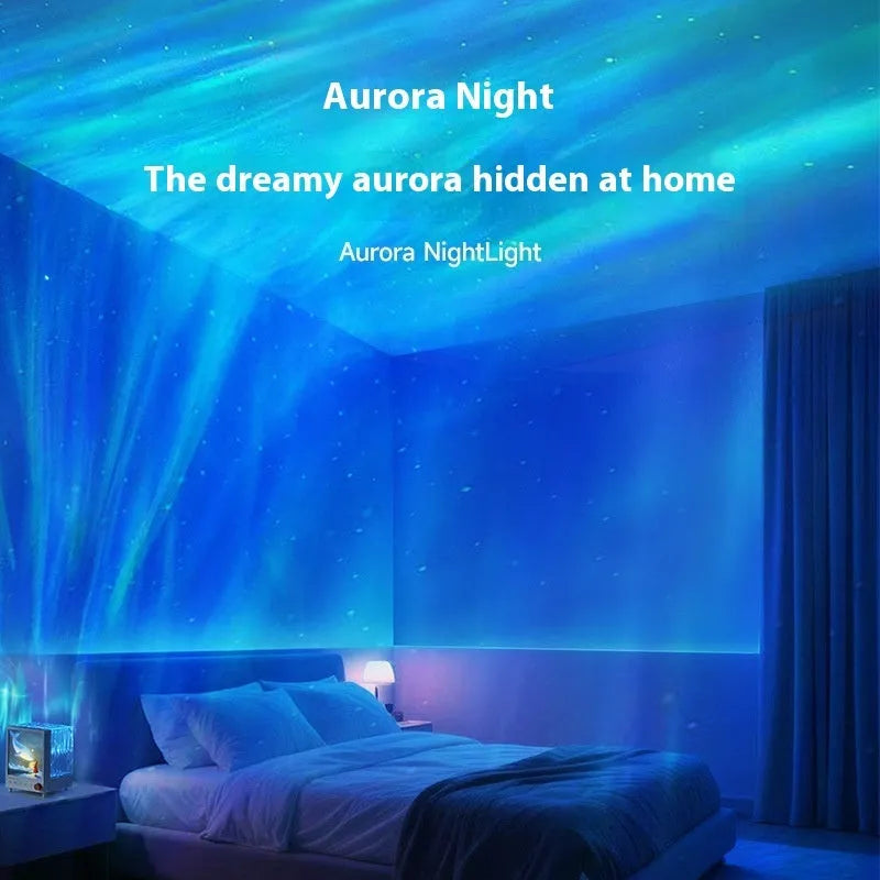 Aurora treasure box shaped projection lamp showing star sea whale light pattern.