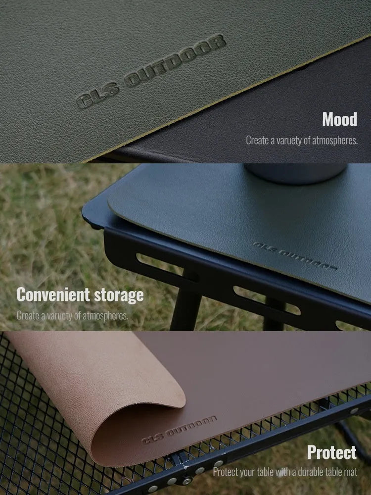 PU leather table mat in beige on dining table with plate and cutlery