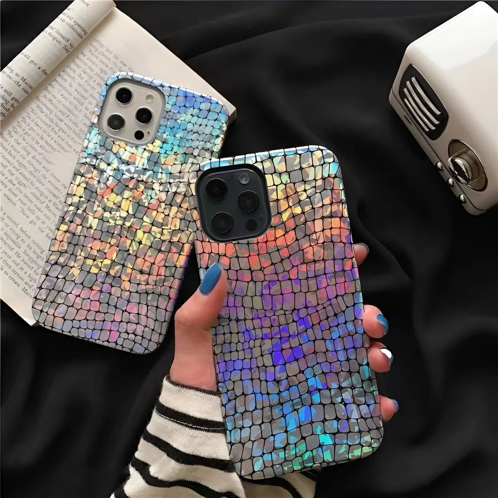 Laser crocodile pattern phone case for Apple iPhone models 11 to 16 XS Max and XR