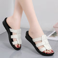 Women's large size flat bottom slippers in beige with PU sole and viscose upper
