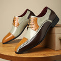 Men's leather shoes in three colours with stitching detail on artificial PU upper and leather toe cap