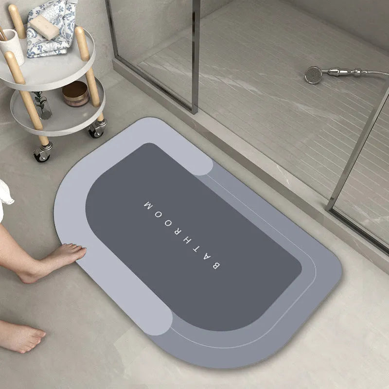 Bathroom absorbent floor mat with natural rubber backing in blue colour