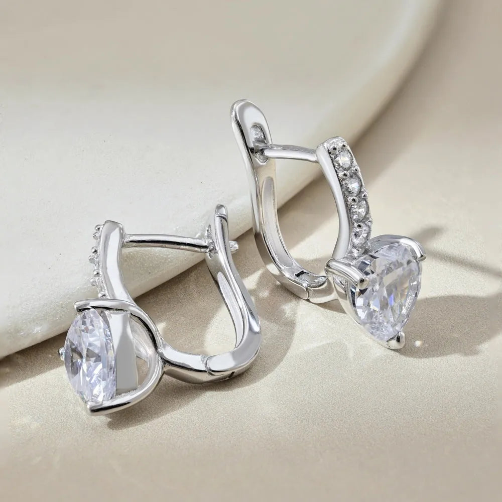 S925 sterling silver heart earrings with zircon, U-shaped and geometric silver earrings for women, pair