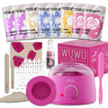 Waxing kit with black or pink wax warmer, hard wax beads, applicator sticks and silicone tools
