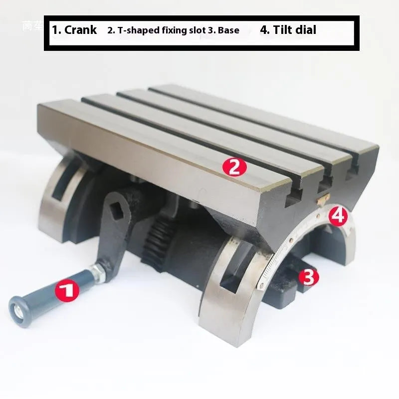 Cast iron adjustable angle workbench, 15-inch, with 45 degree tilt and side degree scale