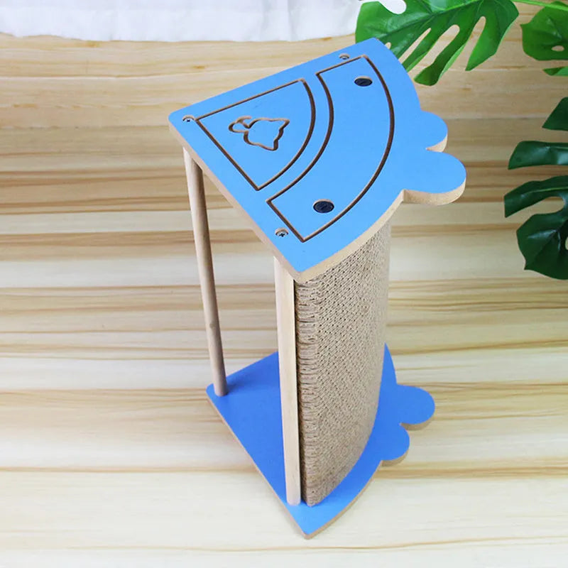 Corner cardboard cat scratching pad with hanging ball for wall mounting
