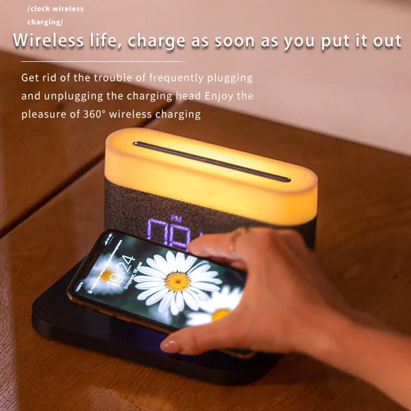 Wireless charging desktop clock night light table lamp in modern minimalist design
