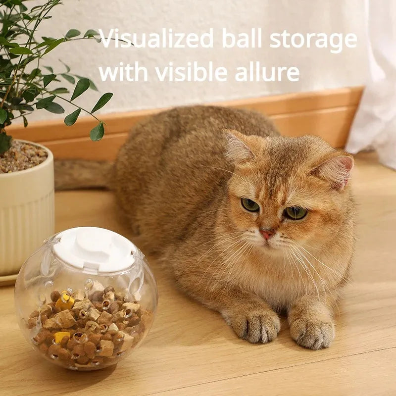 Blue ABS plastic slow feeder ball for dogs and cats measuring 11.5cm in diameter