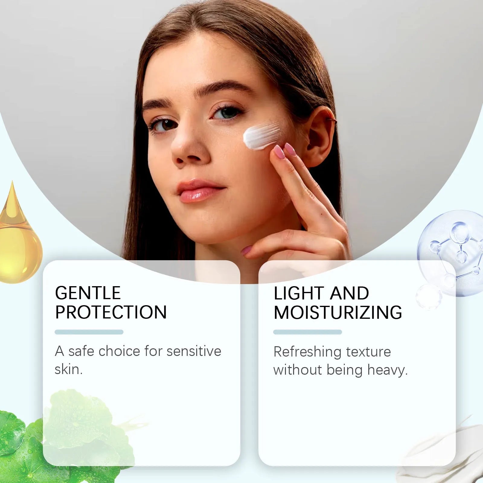 Portable 50g snow grass sunscreen tube with Centella Asiatica and hyaluronic acid