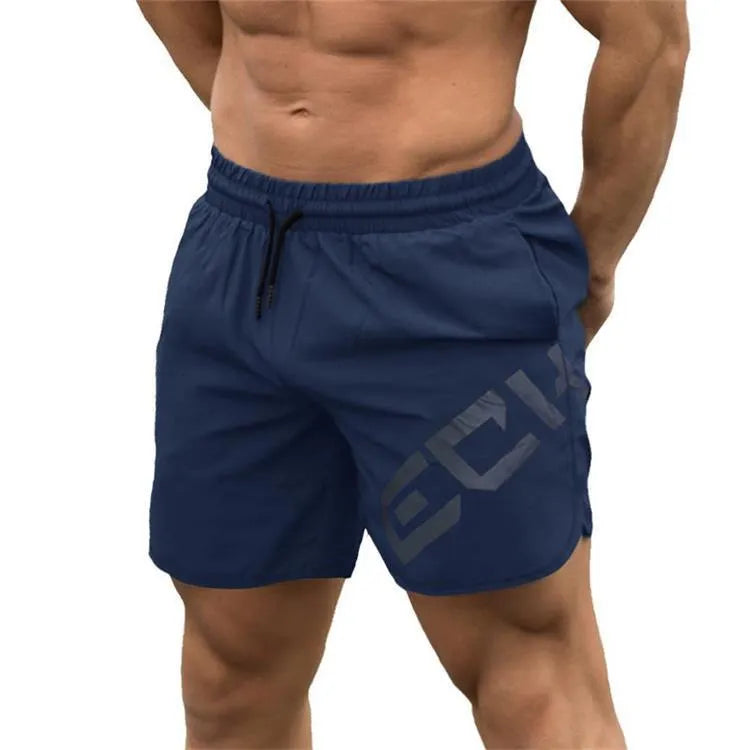 Men's knee-length training shorts with elastic waist in black, dark grey, navy blue or white