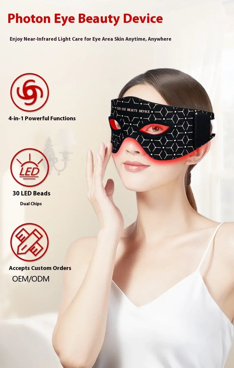 Silicone eye massager with 30 red and infrared lamp beads in black finish