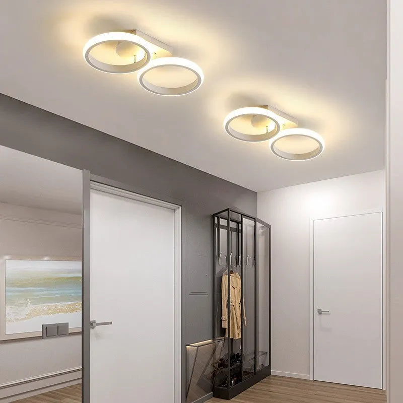 Modern LED ceiling light for hallway corridor with black round shape and white light