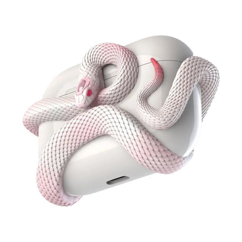 Creative snake design hard resin protective case for AirPods Pro and AirPods 3 in black, white, and pink colours