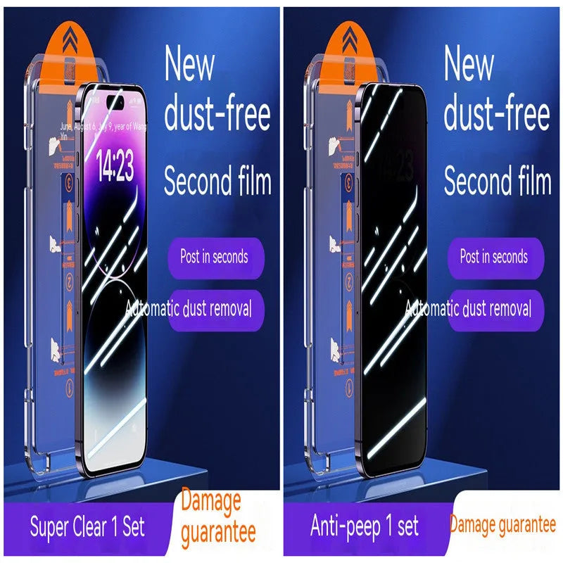 Two tempered glass screen protectors for iPhone on a sticker application box.