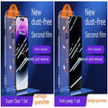 Two tempered glass screen protectors for iPhone on a sticker application box.