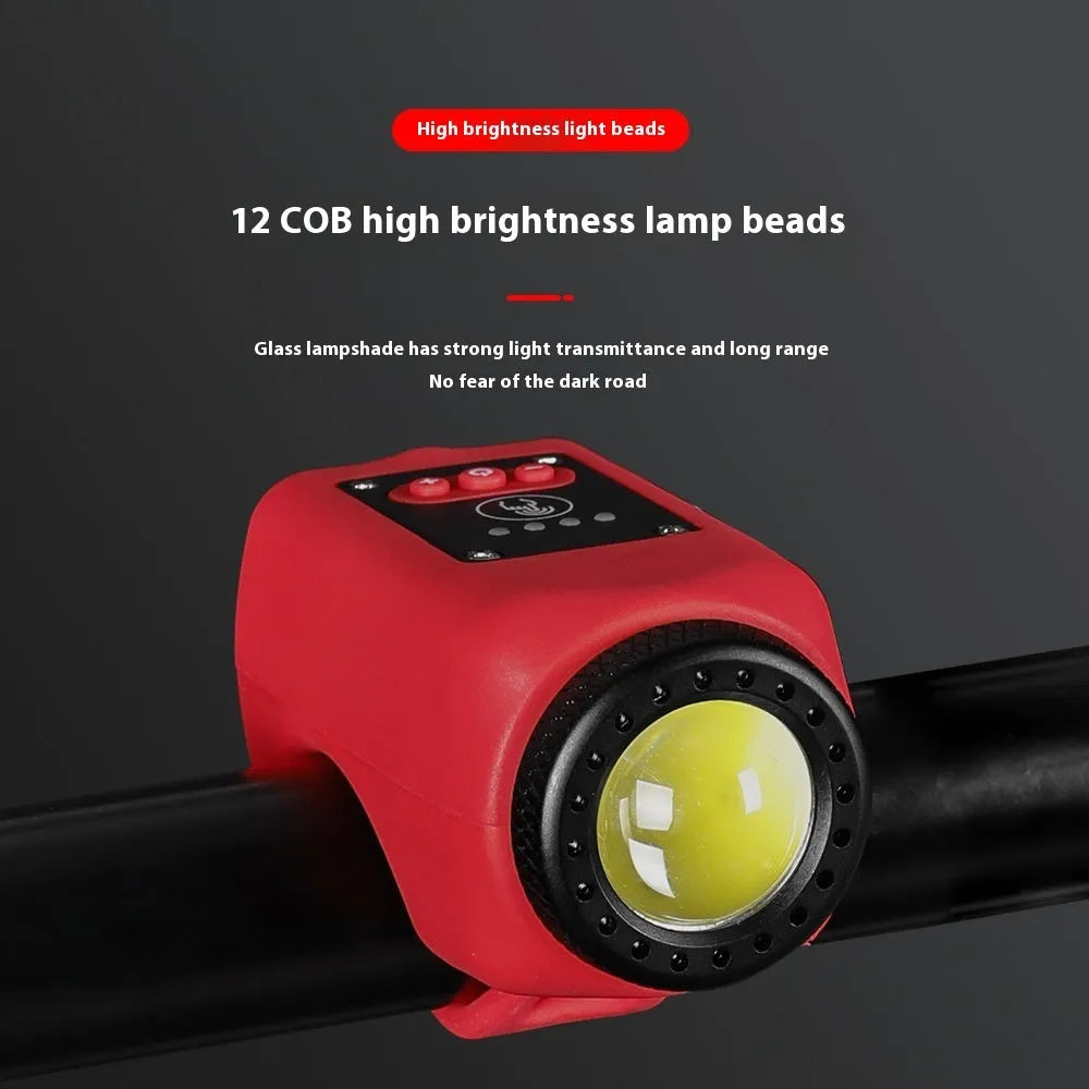 Bicycle horn light with 12 COB wicks, 250 lumens, 110dB speaker, IPX5 waterproof, USB rechargeable, black