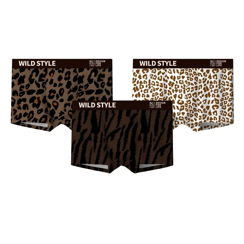 Men's leopard print ice silk polyester underwear pants on a mid waist